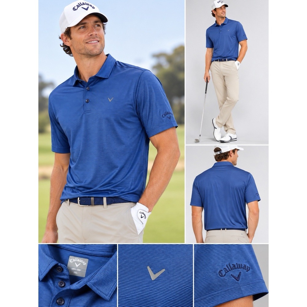 Callaway Men's XXL Blue Opti-Dri Striped Golf Polo Performance Shirt